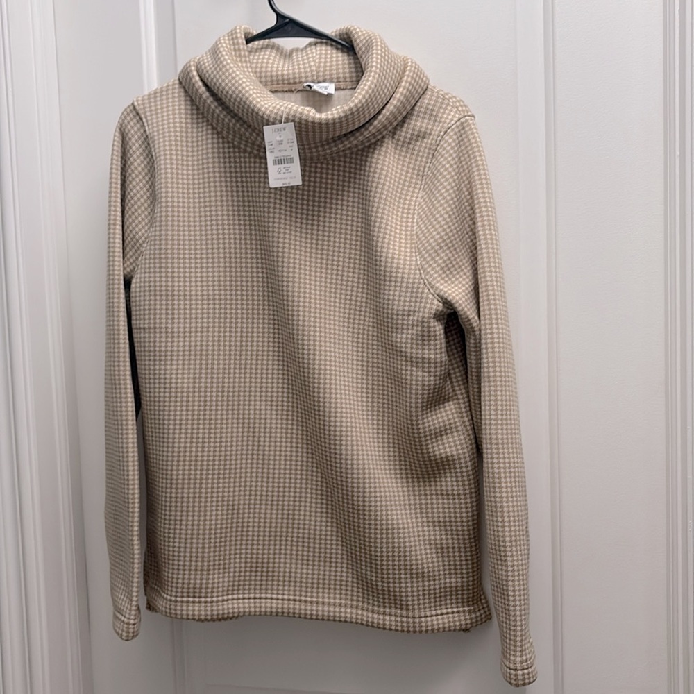 J.Crew Factory Houndstooth Cowl Neck Pullover Sweater Top Size Medium NWT - Picture 2 of 11